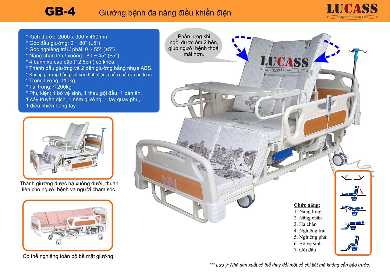 Giường bệnh nhân dùng điều khiển Lucass GB-4